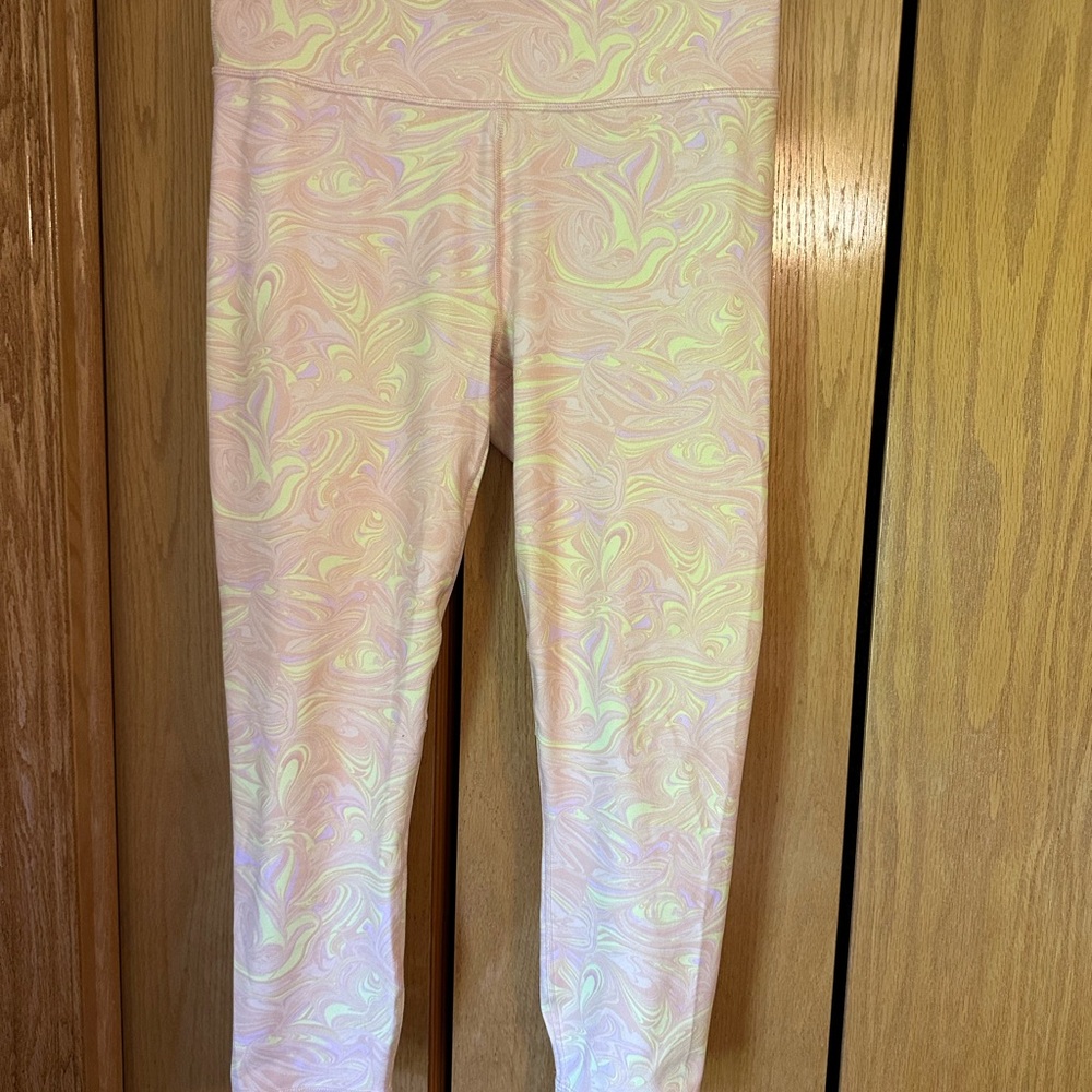 Fabletics Pink and Yellow Leggings with High Waist and Stretchy Fabric